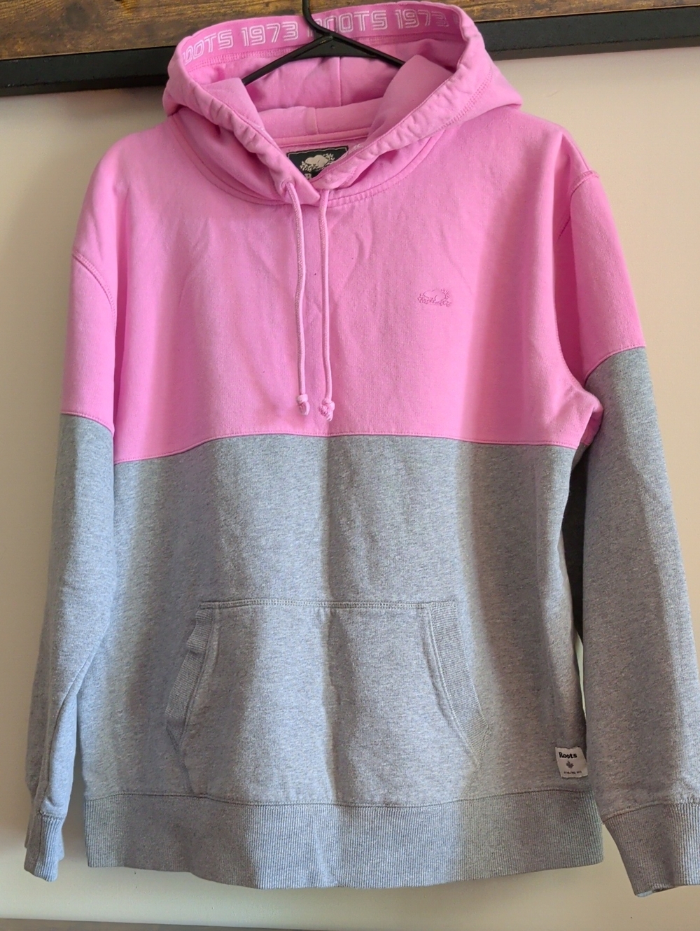 Pink and Gray Colorblock Hoodie Sweater - Women